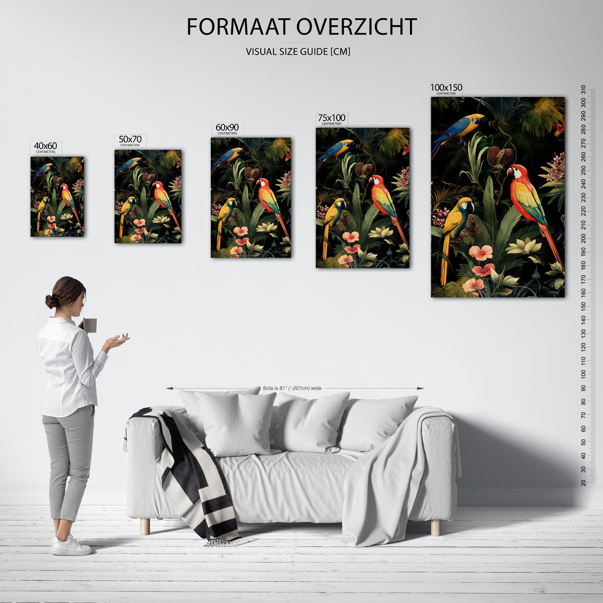 Exotische vogels en bladeren Kunstwerk
