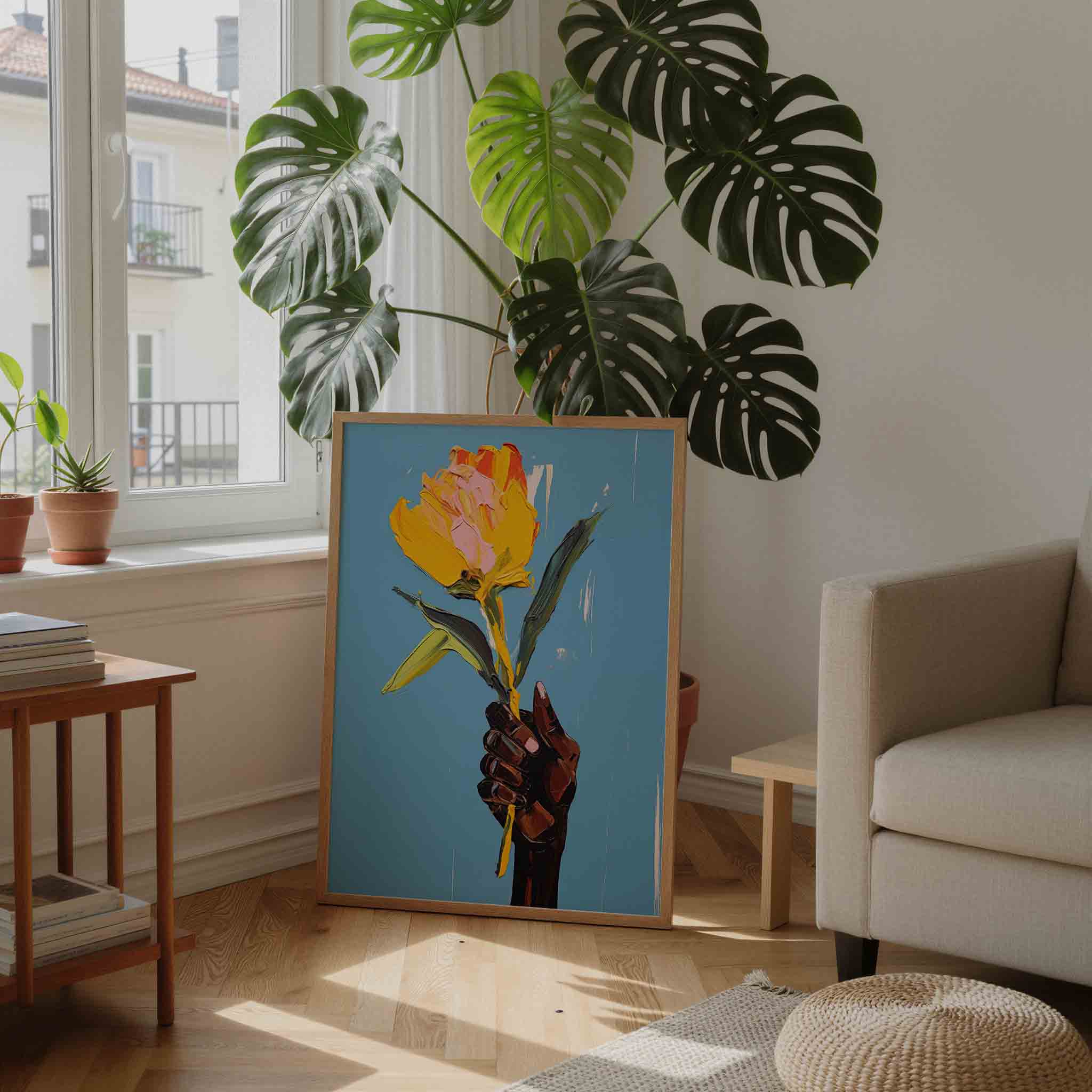 Hand met bloem Poster