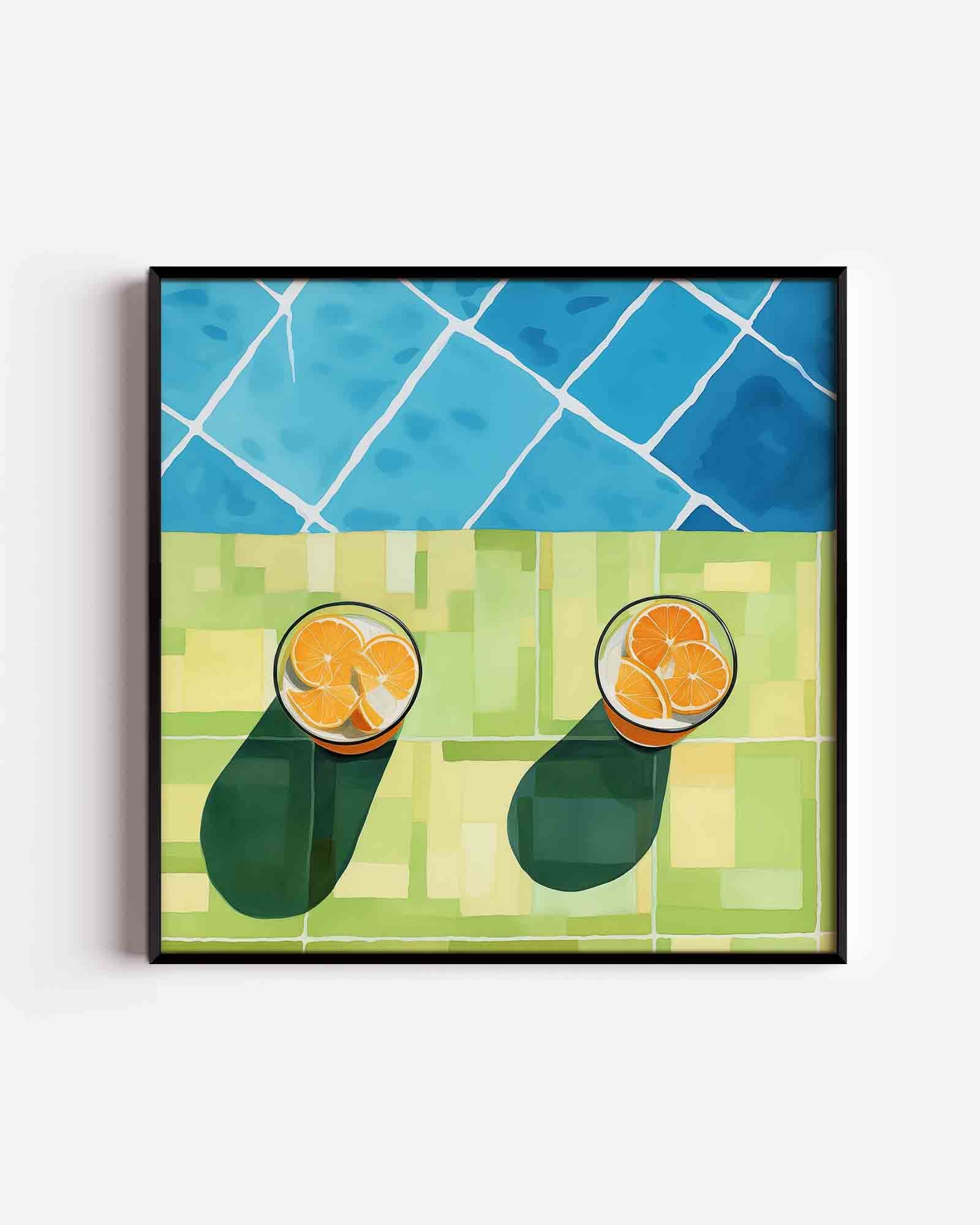 Twee glazen met sinaasappels Poster