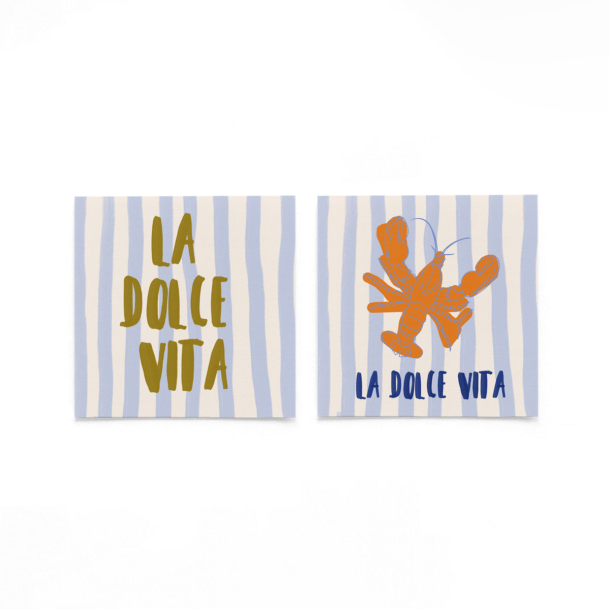 Twee vierkante posters met la dolce vita poster set op een gebroken witte achtergrond