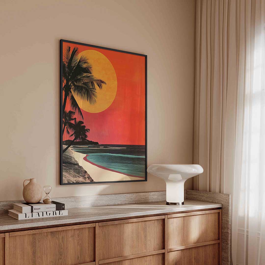 Palmboom en zonsondergang Poster