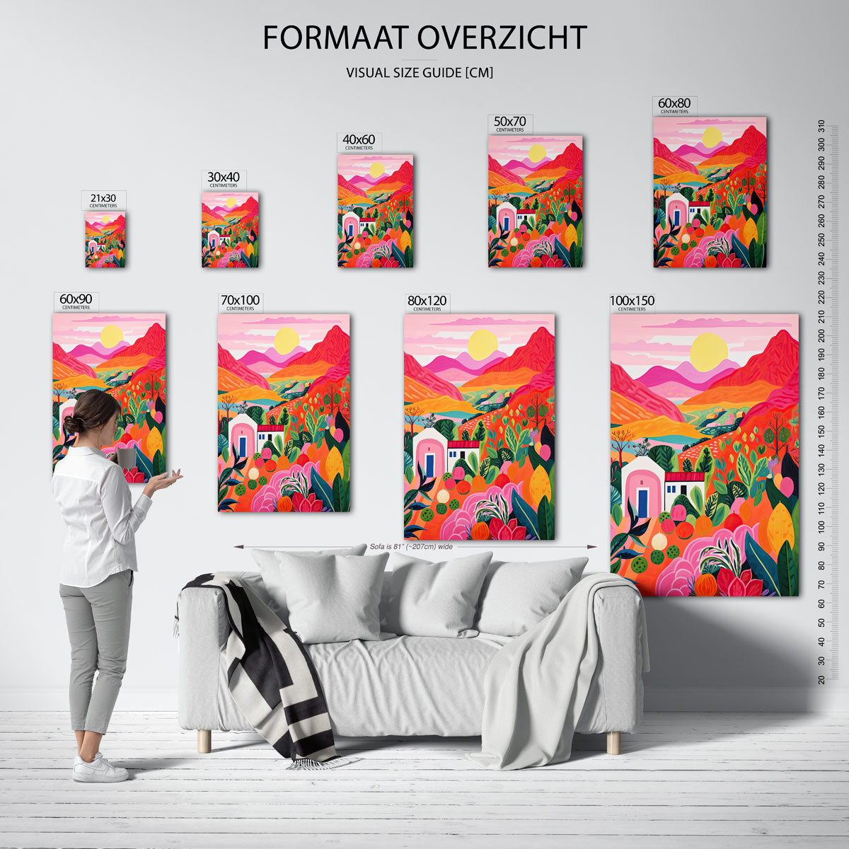 Landschap met bergen en zon Poster