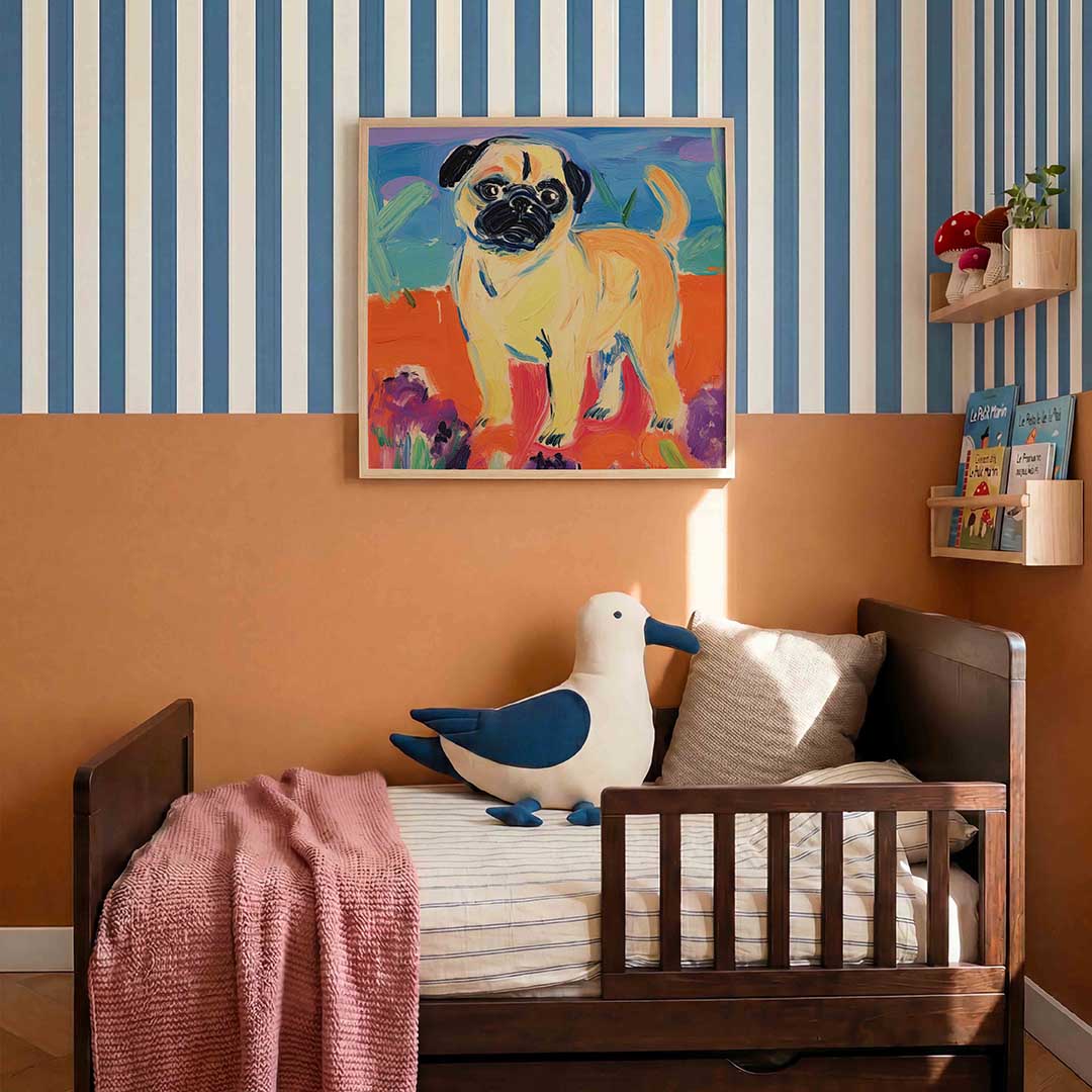 Mopshond op kleurrijke achtergrond Poster