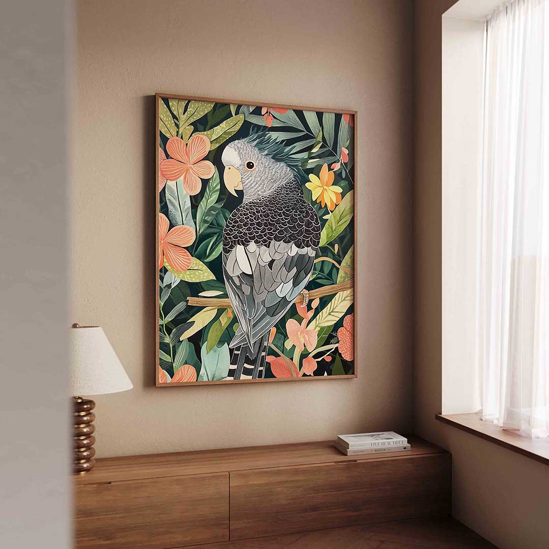 Papegaai en bloemen Poster