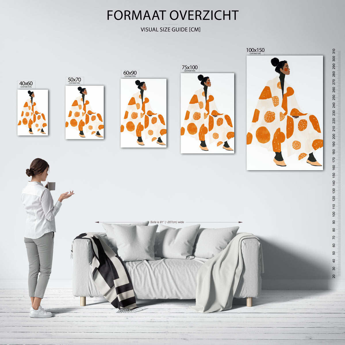 Vrouw in oranje patronen Kunstwerk
