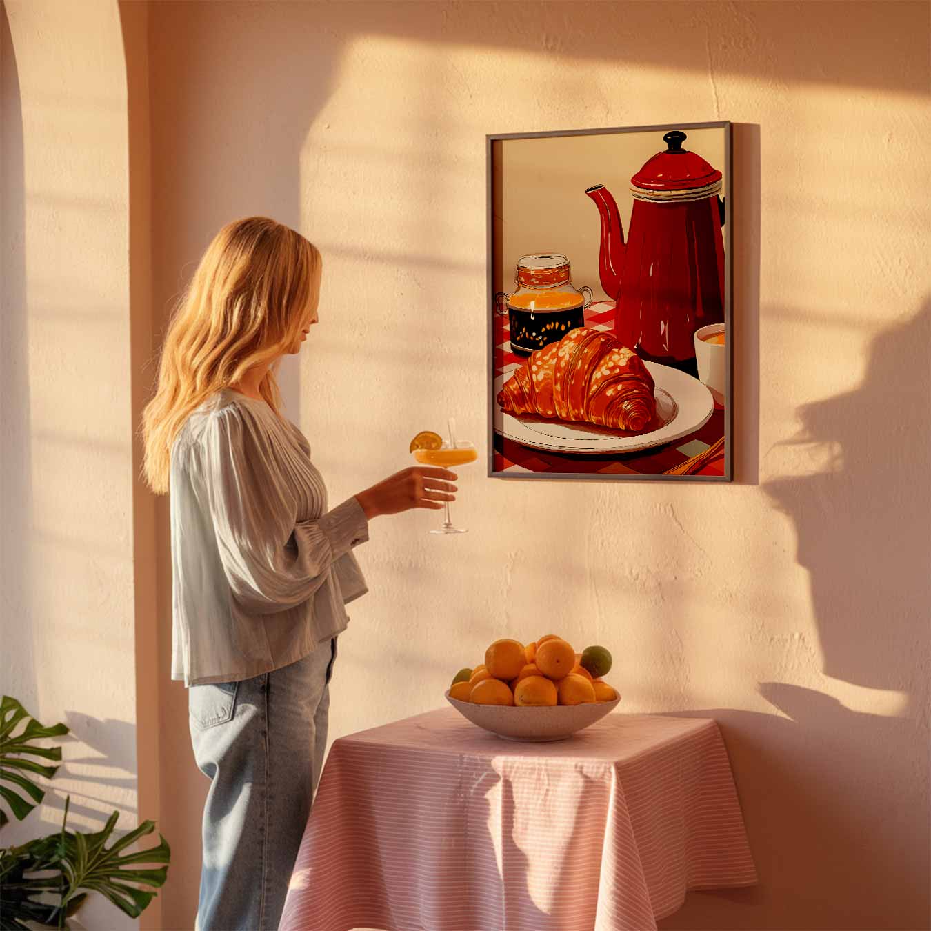Gezellige Franse Ontbijt Poster-WallArtistic