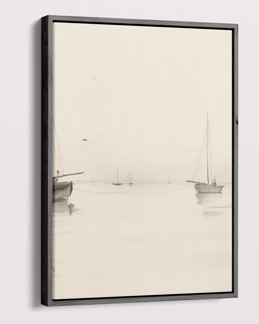 Rustige Zeilboten op Mistige Zee Kunstwerk-canvas-dibond-plexiglas-wanddecoratie-WallArtistic