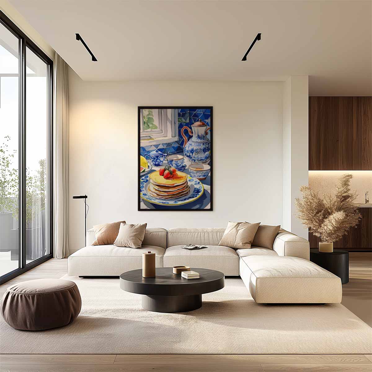 Ontbijt in Blauwe Sereniteit Kunstwerk-canvas-dibond-plexiglas-wanddecoratie-WallArtistic