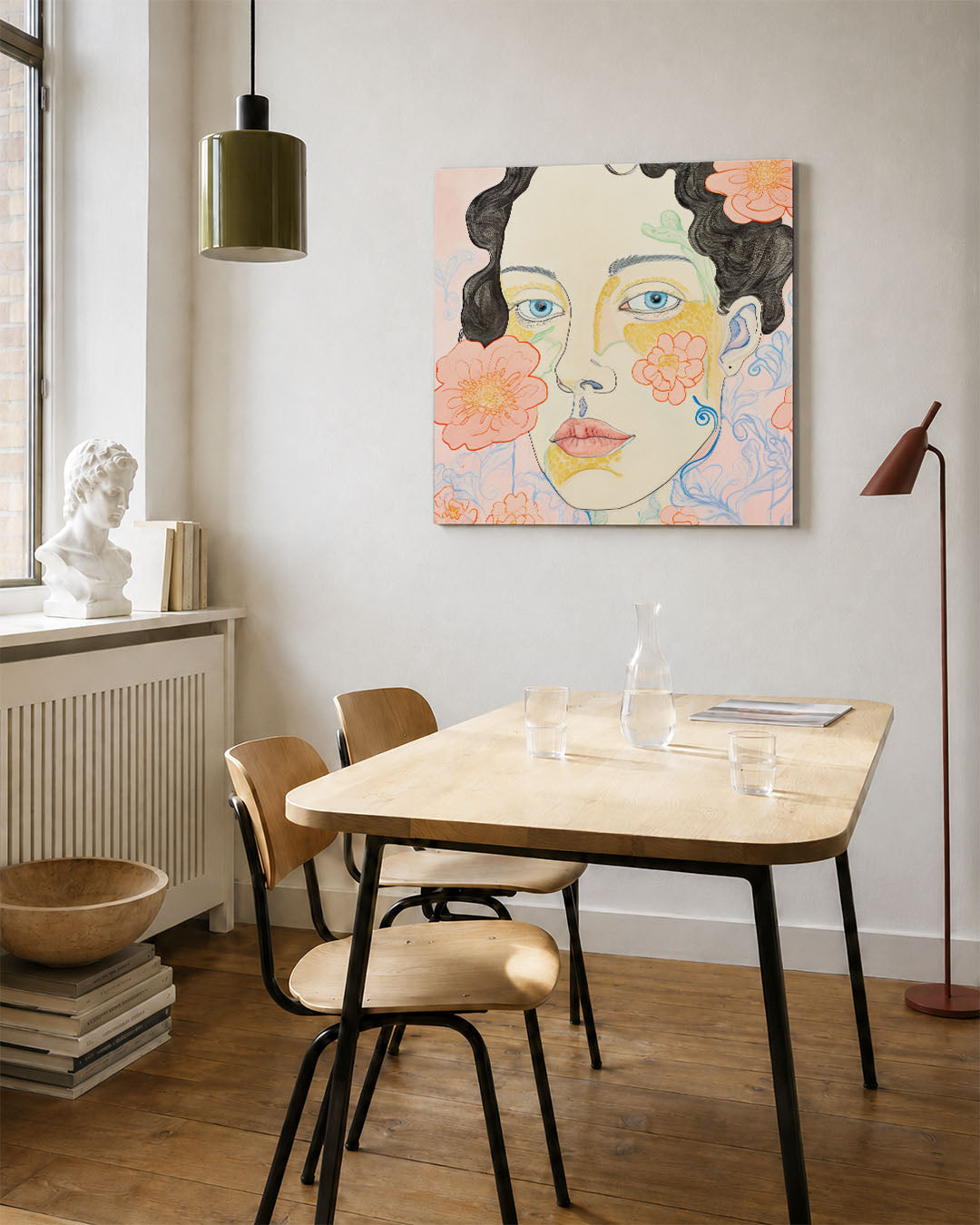 Vrouwelijk portret bloemen Kunstwerk
