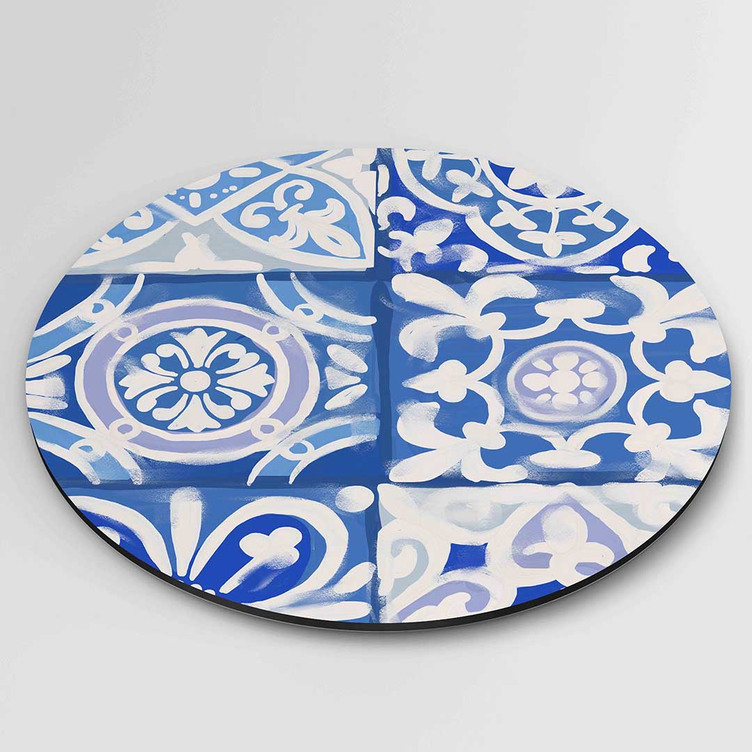 Blauw witte tegelpatronen Muurcirkel