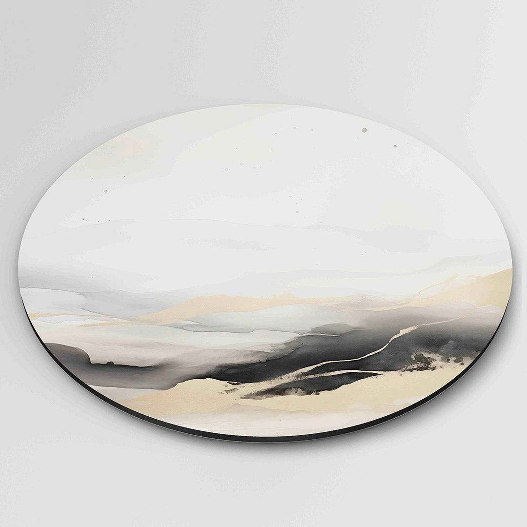 Landschap in beige en zwart Muurcirkel