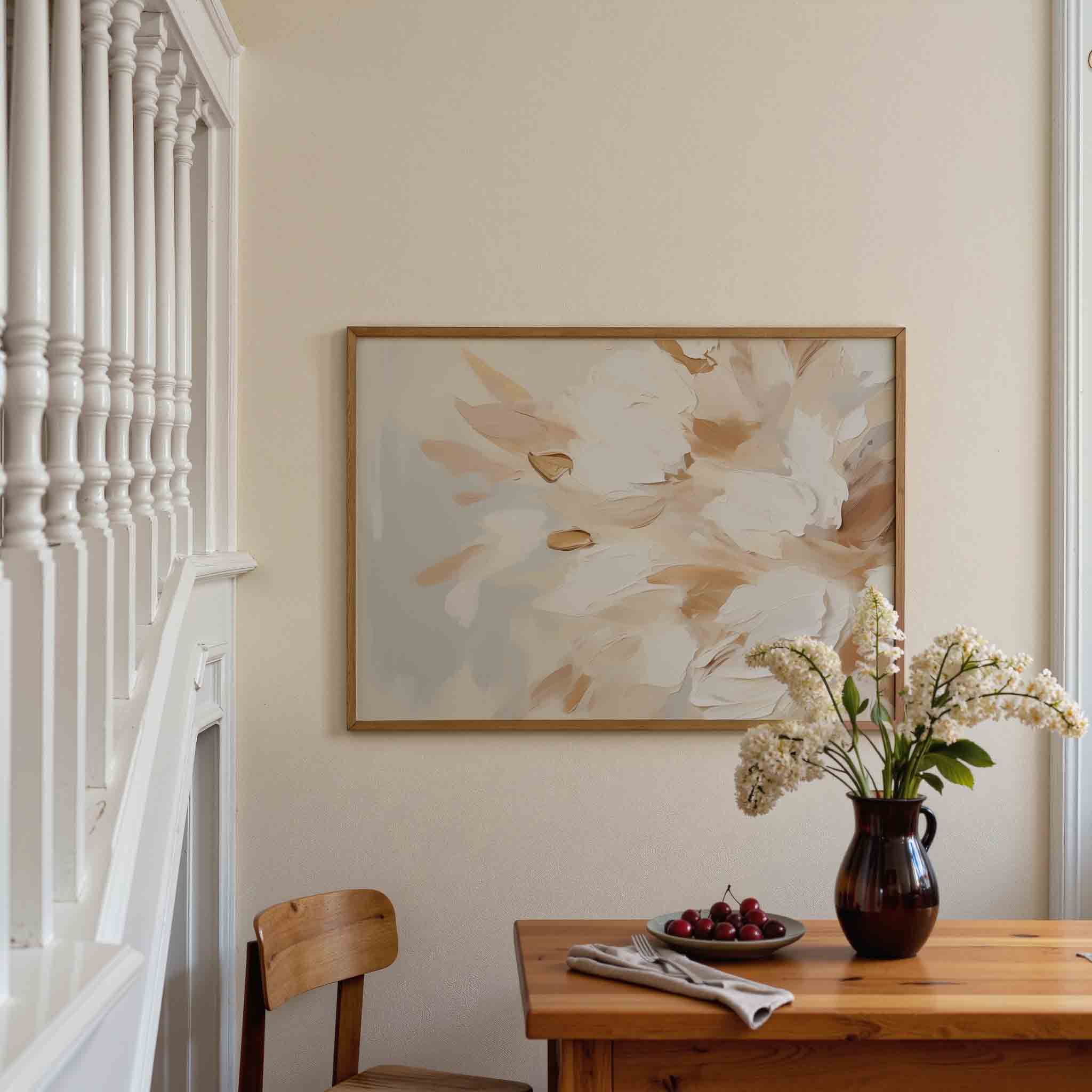 Bloemmotief in beige Poster