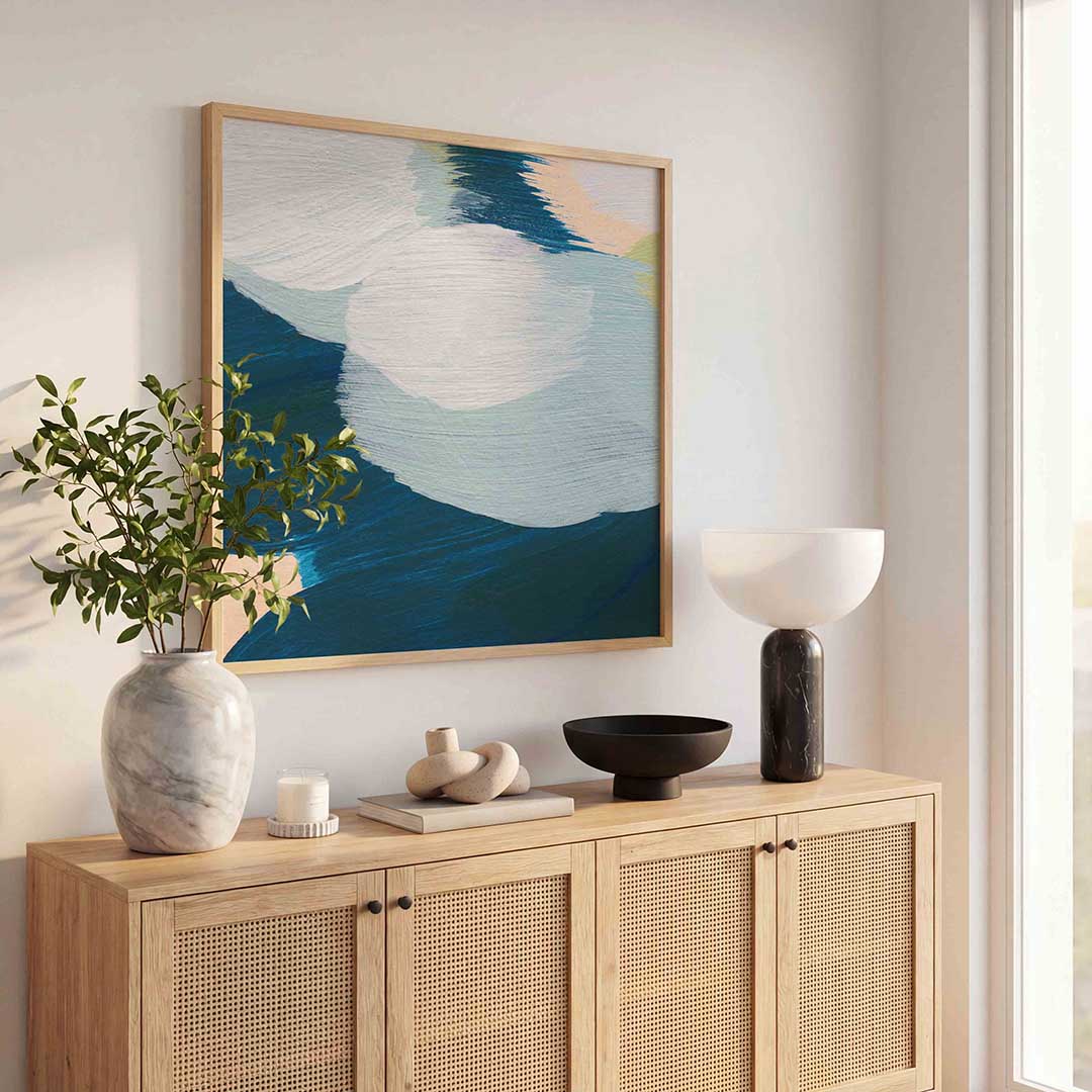 Abstracte blauwe en witte vormen Poster