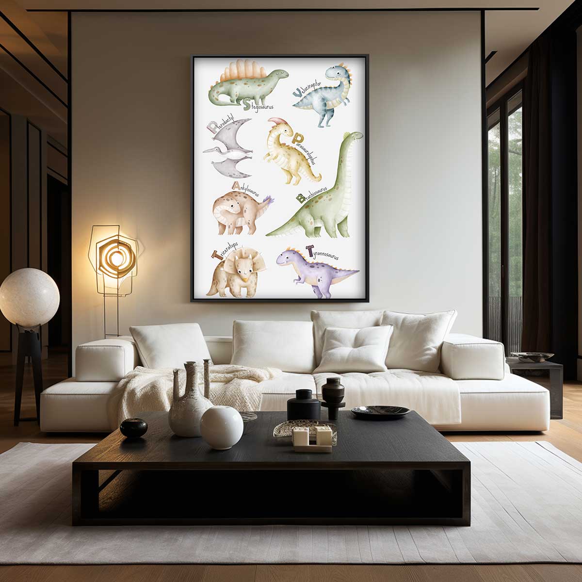 Schattige Dino Illustraties Kunstwerk-canvas-dibond-plexiglas-wanddecoratie-WallArtistic