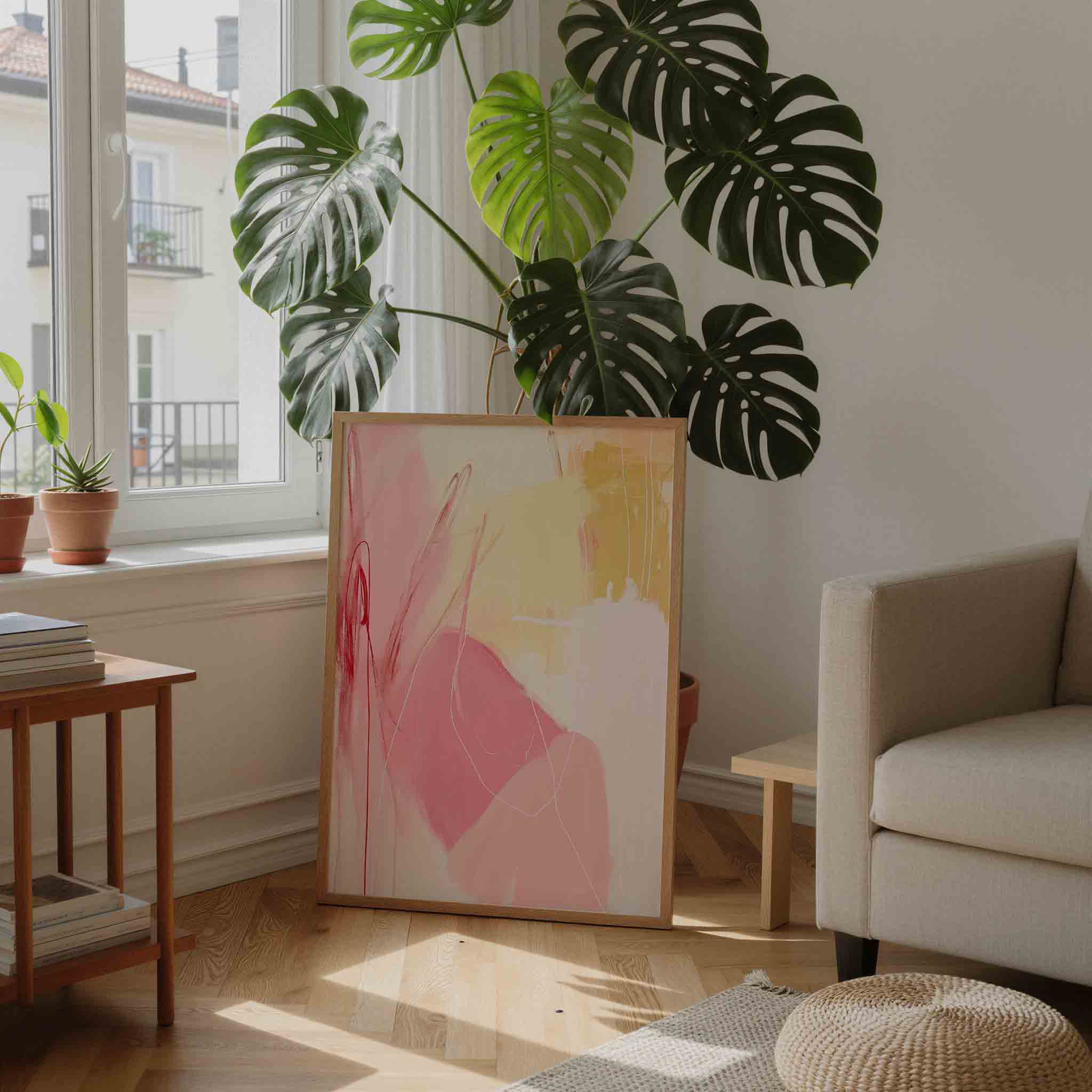 Abstracte roze en gele Poster