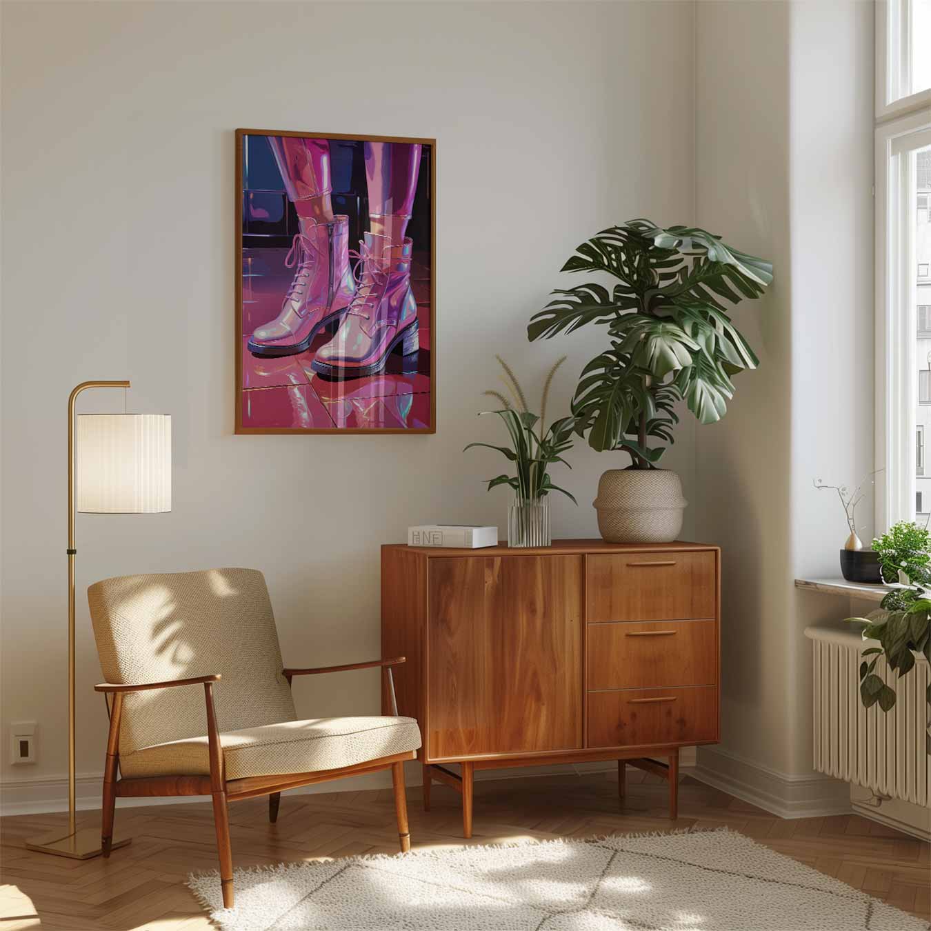Trendy Roze Enkellaarzen Poster-WallArtistic