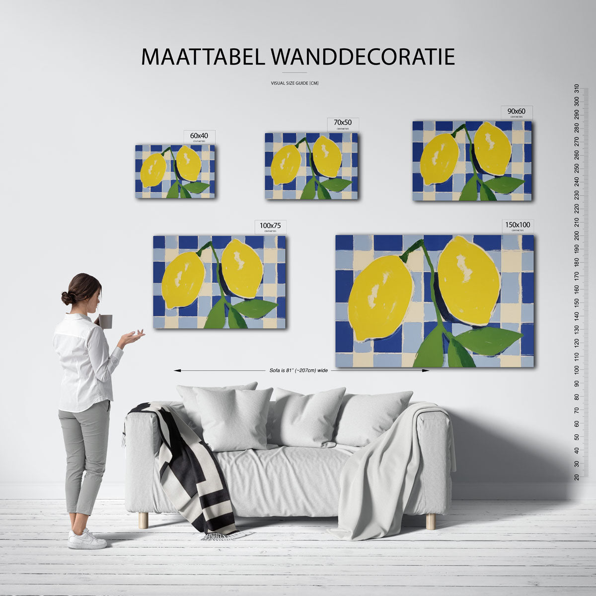 Citroenen op ruitpatroon Kunstwerk