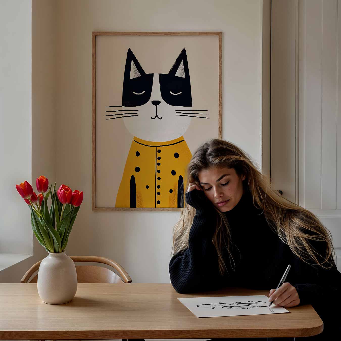 Stijlvolle Kat Illustratie Poster-WallArtistic