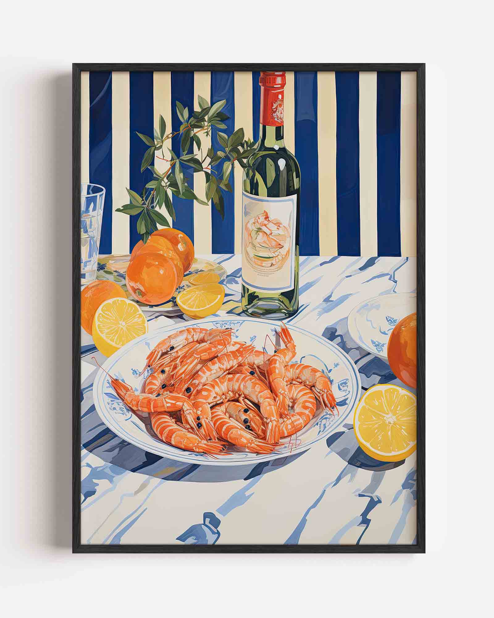 Garnalen en wijn Poster