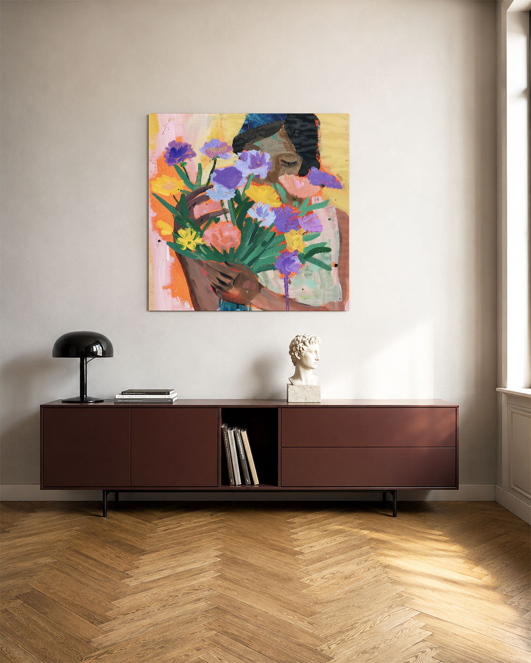 Bloemen en vrouw Kunstwerk