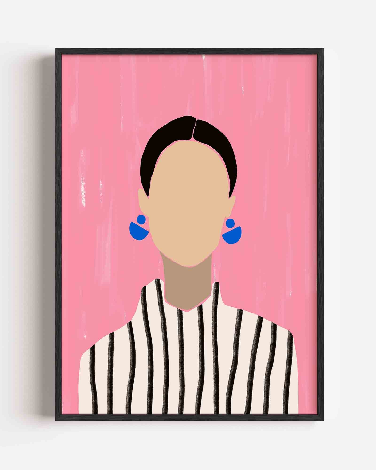 Vrouw met blauwe oorbellen Poster