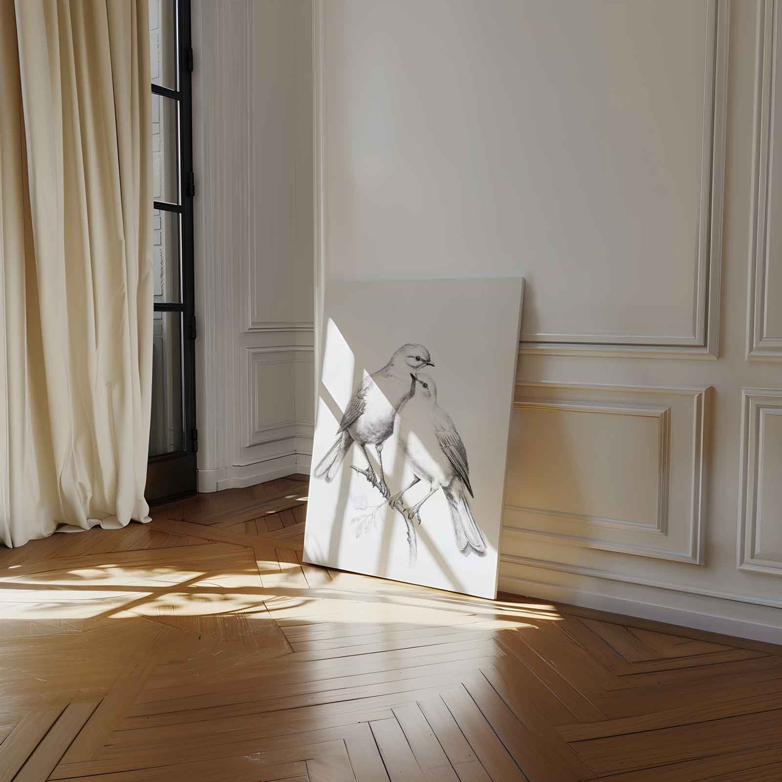 Romantische Vogelschets Kunstwerk-canvas-dibond-plexiglas-wanddecoratie-WallArtistic