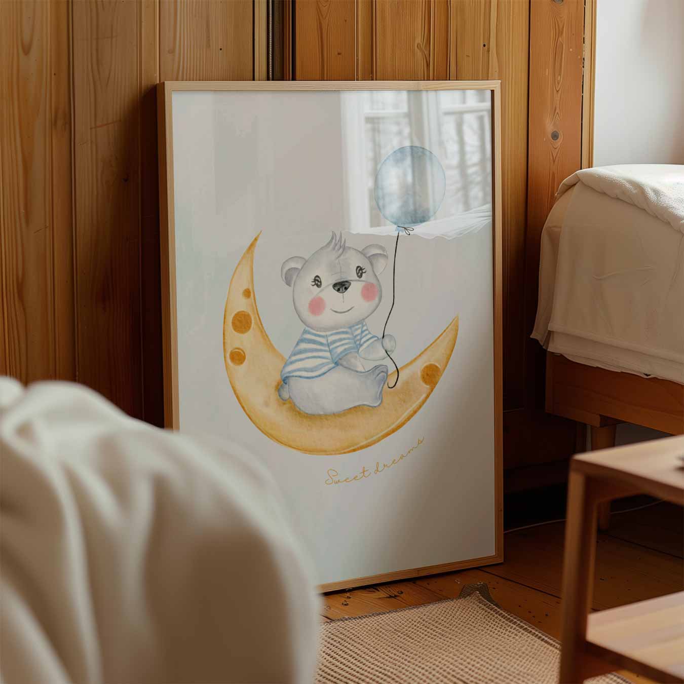 Dromerige Beer op Maan Poster-WallArtistic