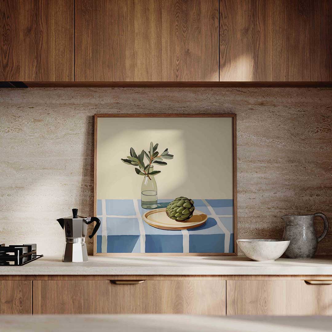 Groene fles en artisjok Poster
