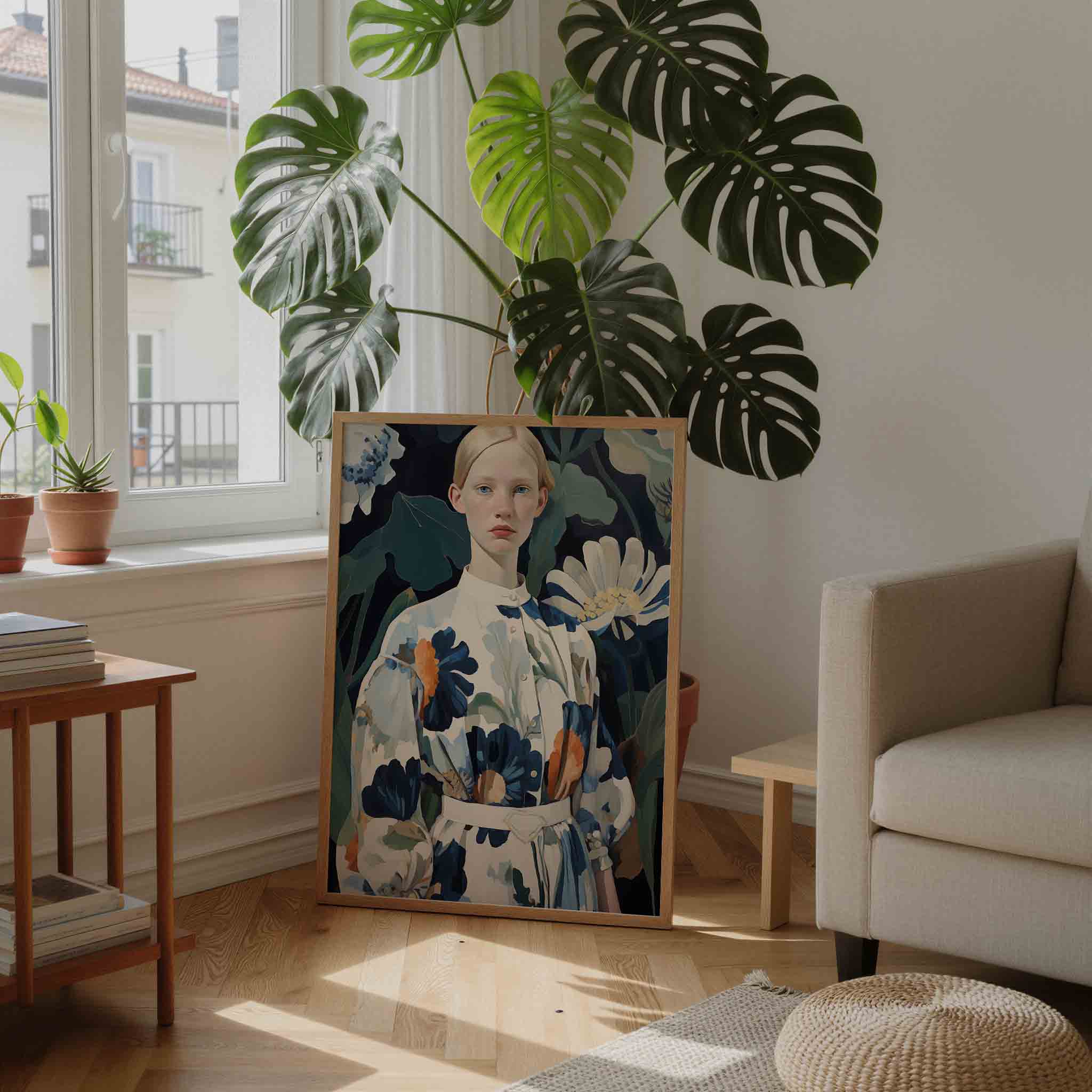 Vrouw met bloemenjurk Poster