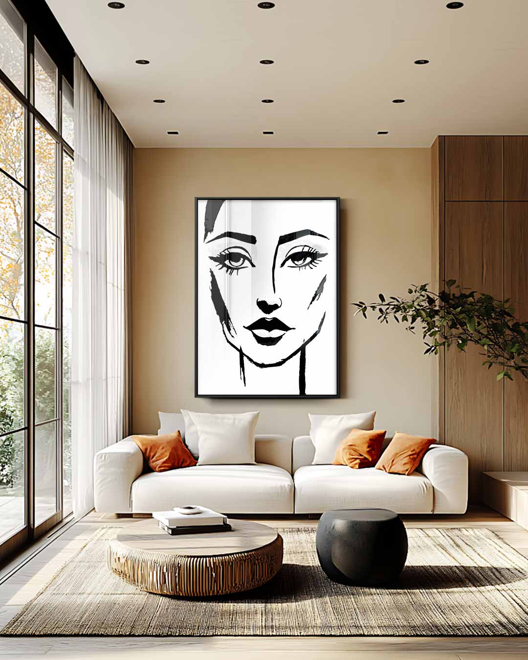 Minimalistisch Gezichtsportret Kunstwerk-canvas-dibond-plexiglas-wanddecoratie-WallArtistic