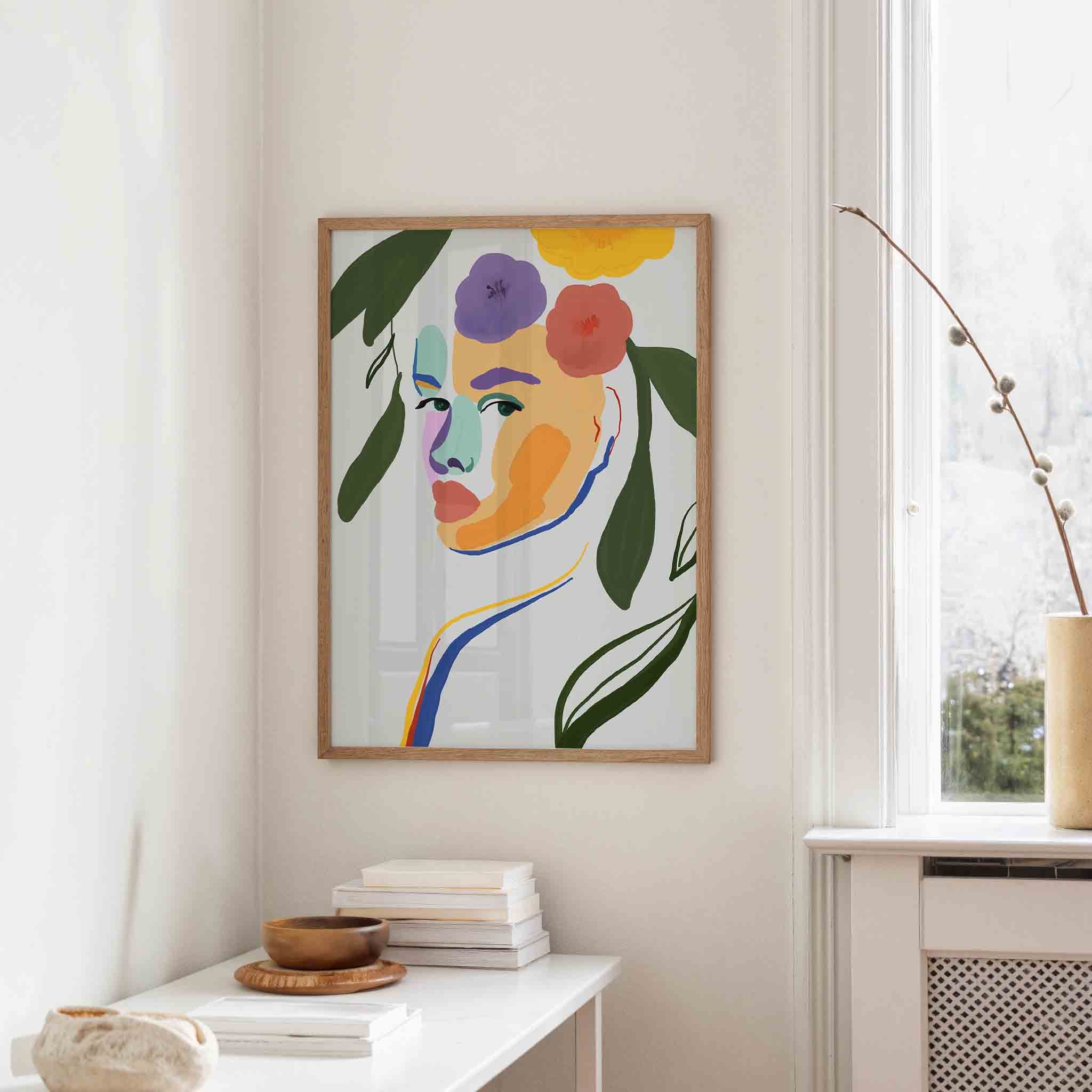 Bloemen en gezicht Poster