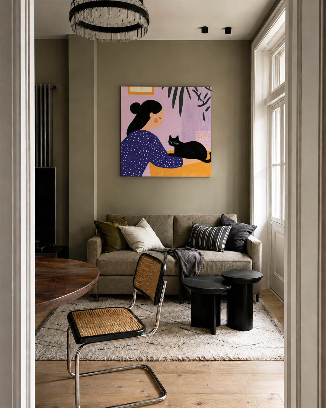 Vrouw met kat Kunstwerk