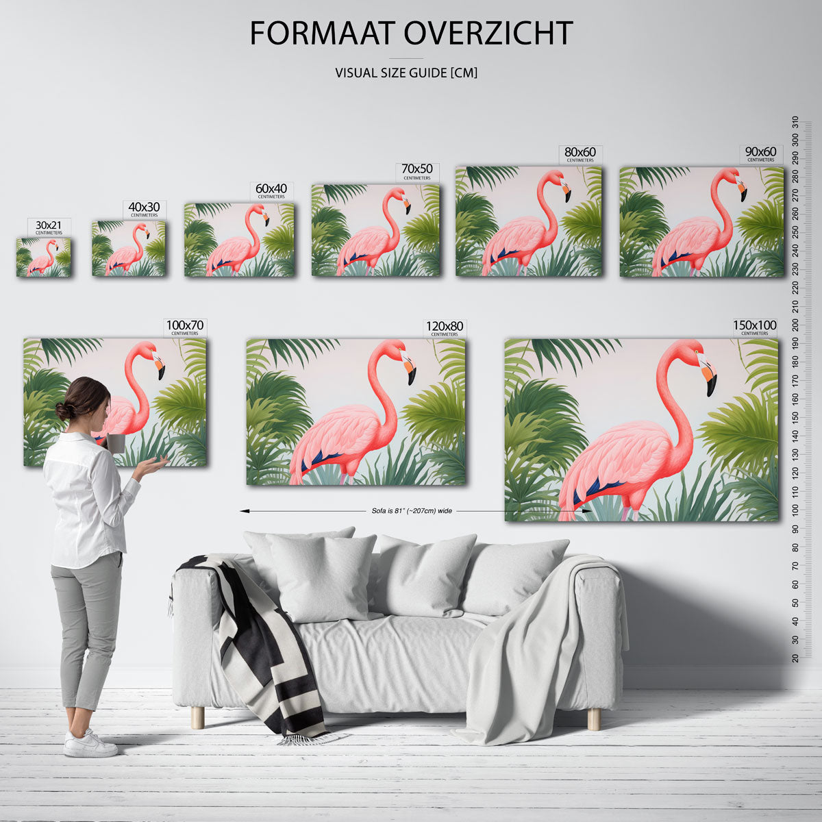 Flamingo en bladeren Poster