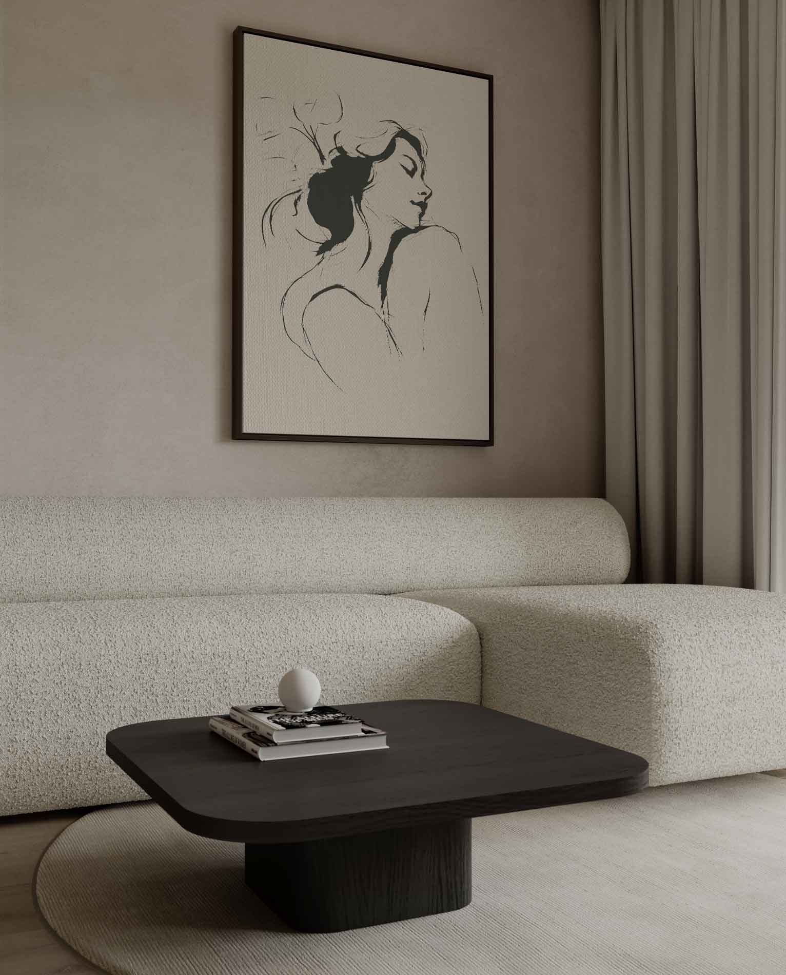 Dromerige Lijntekening Vrouw Kunstwerk-canvas-dibond-plexiglas-wanddecoratie-WallArtistic