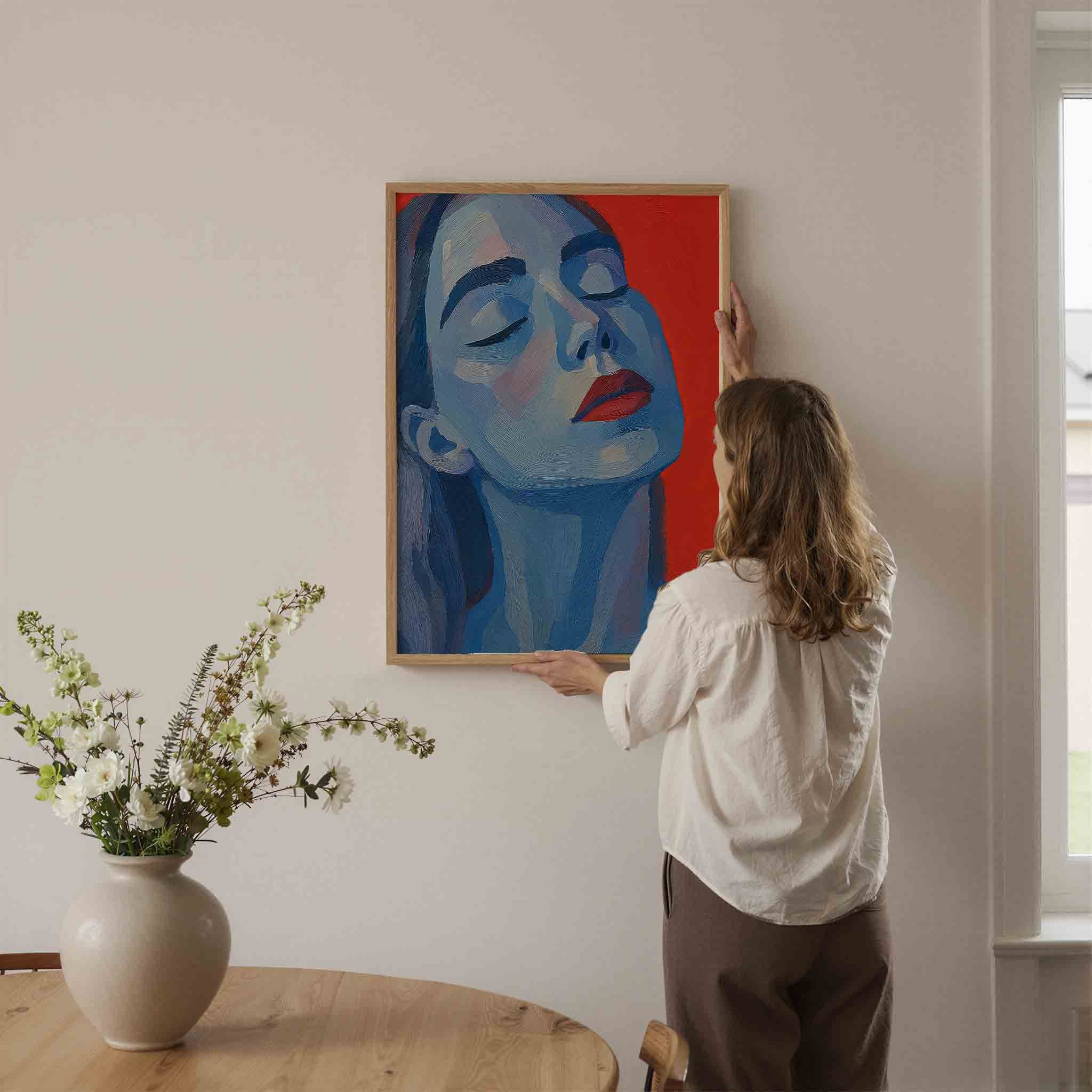 Blauw gezicht Poster