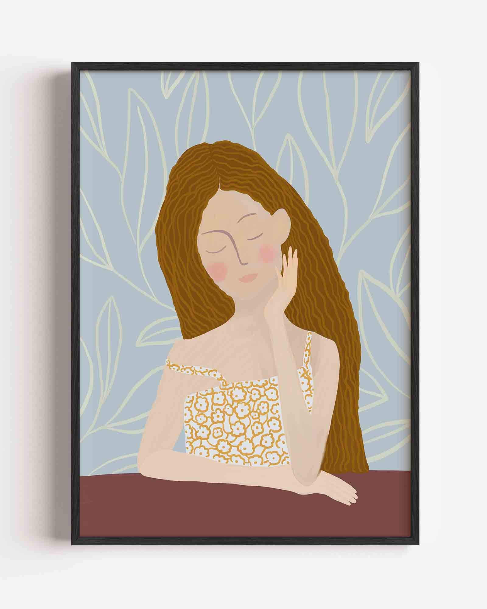Vrouw met bloemenjurk Poster