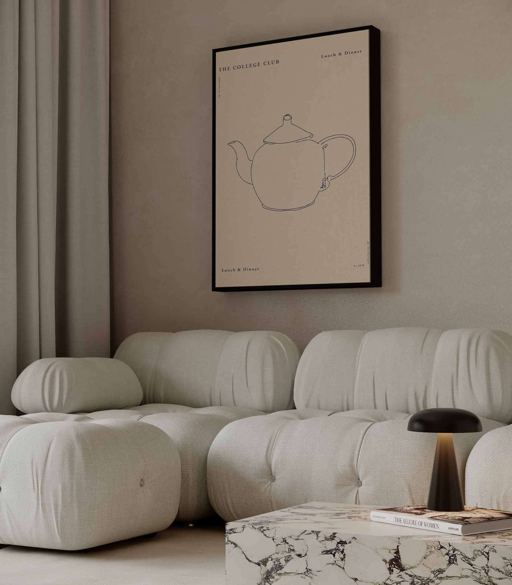 Rustieke Theepot Illustratie Kunstwerk-canvas-dibond-plexiglas-wanddecoratie-WallArtistic