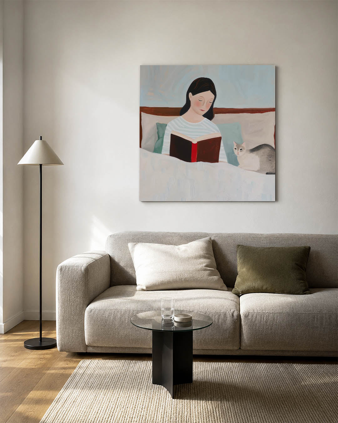 Rustige leesscène Kunstwerk