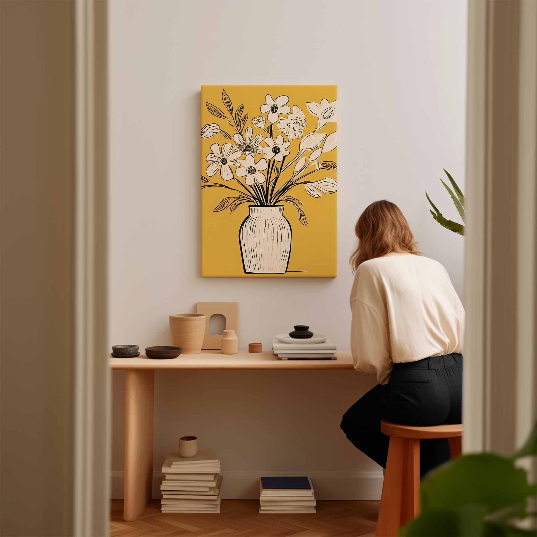 Bloemen in Gele Warmte Kunstwerk-canvas-dibond-plexiglas-wanddecoratie-WallArtistic
