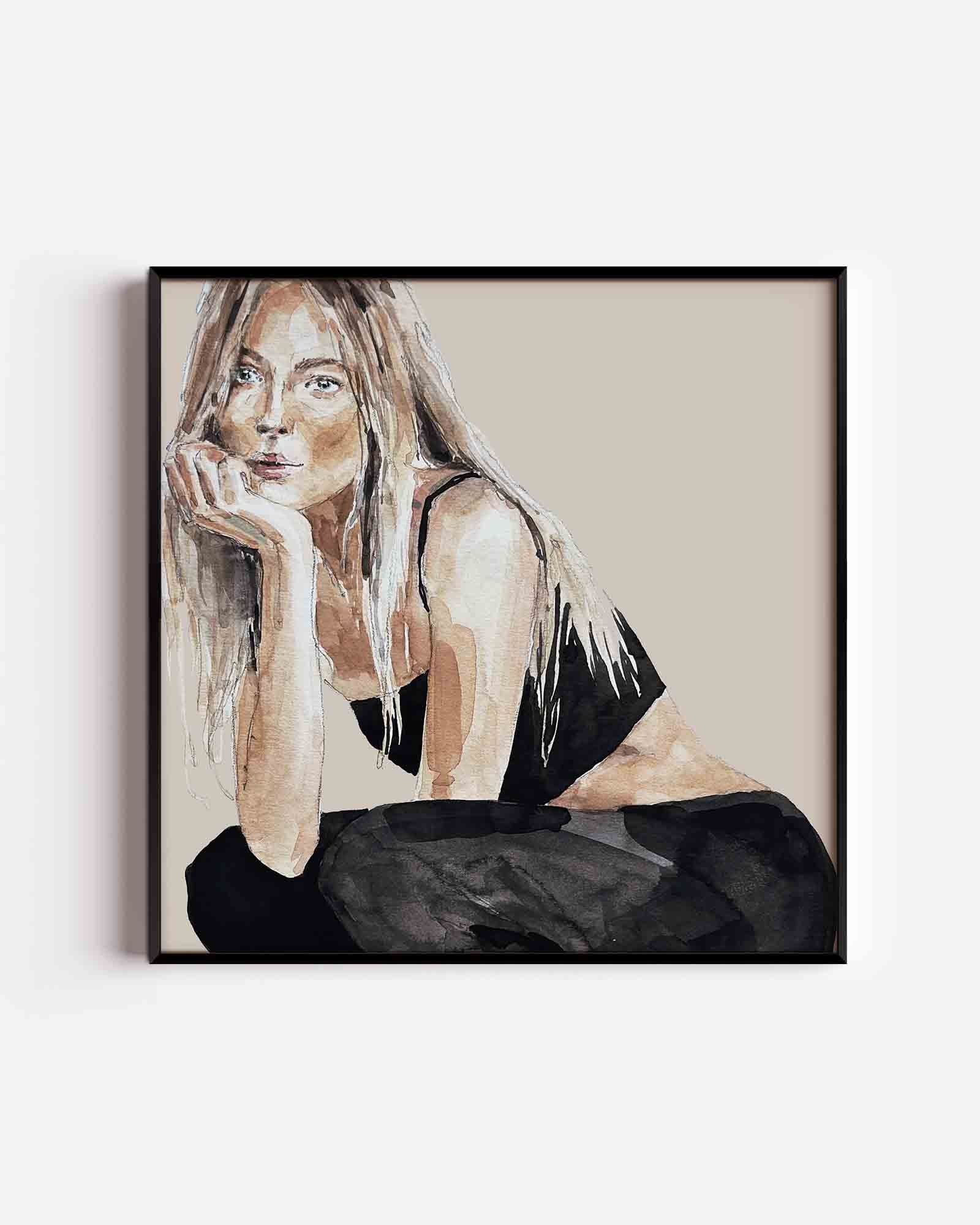 Vrouw in zwart top Poster