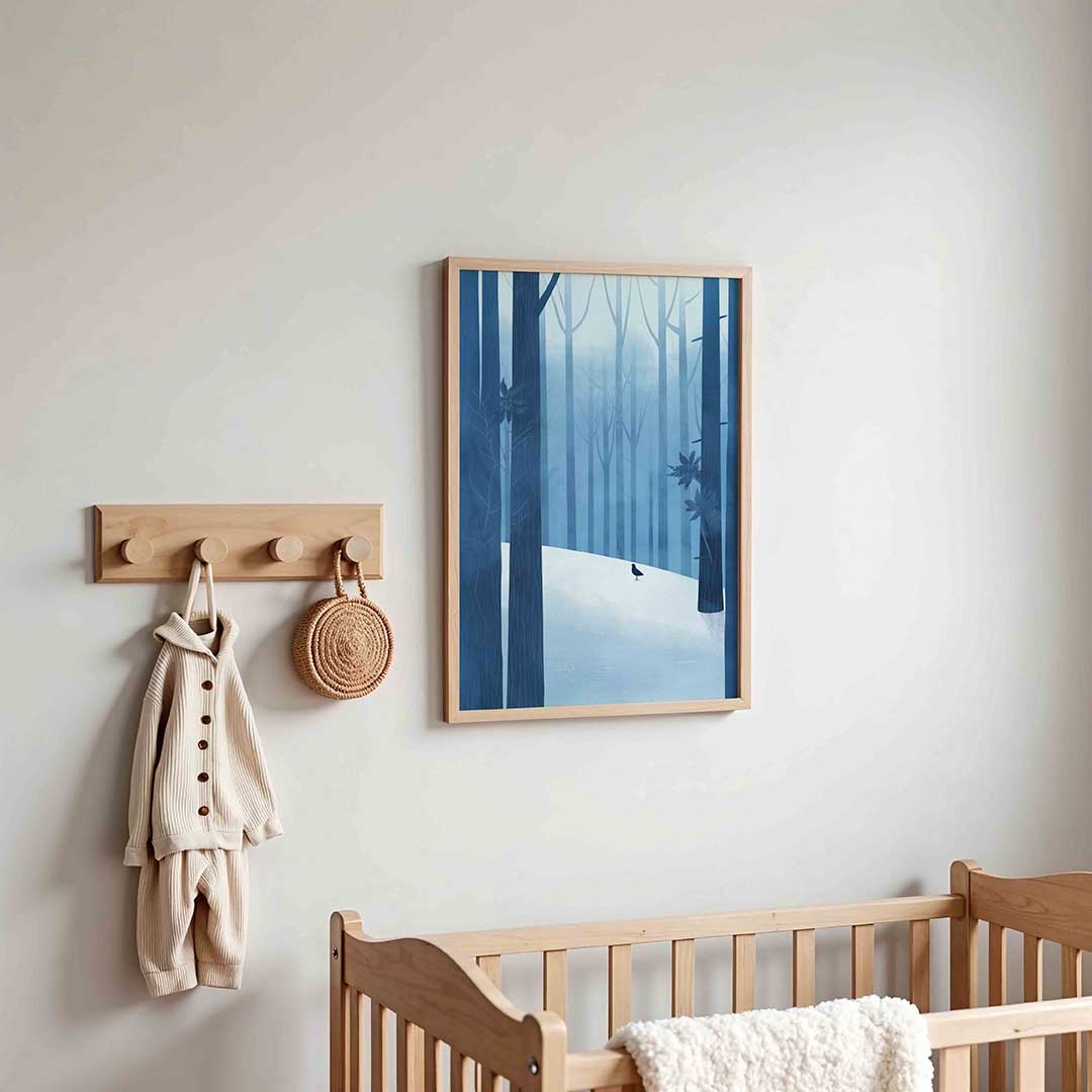Winterbos met vogel Poster
