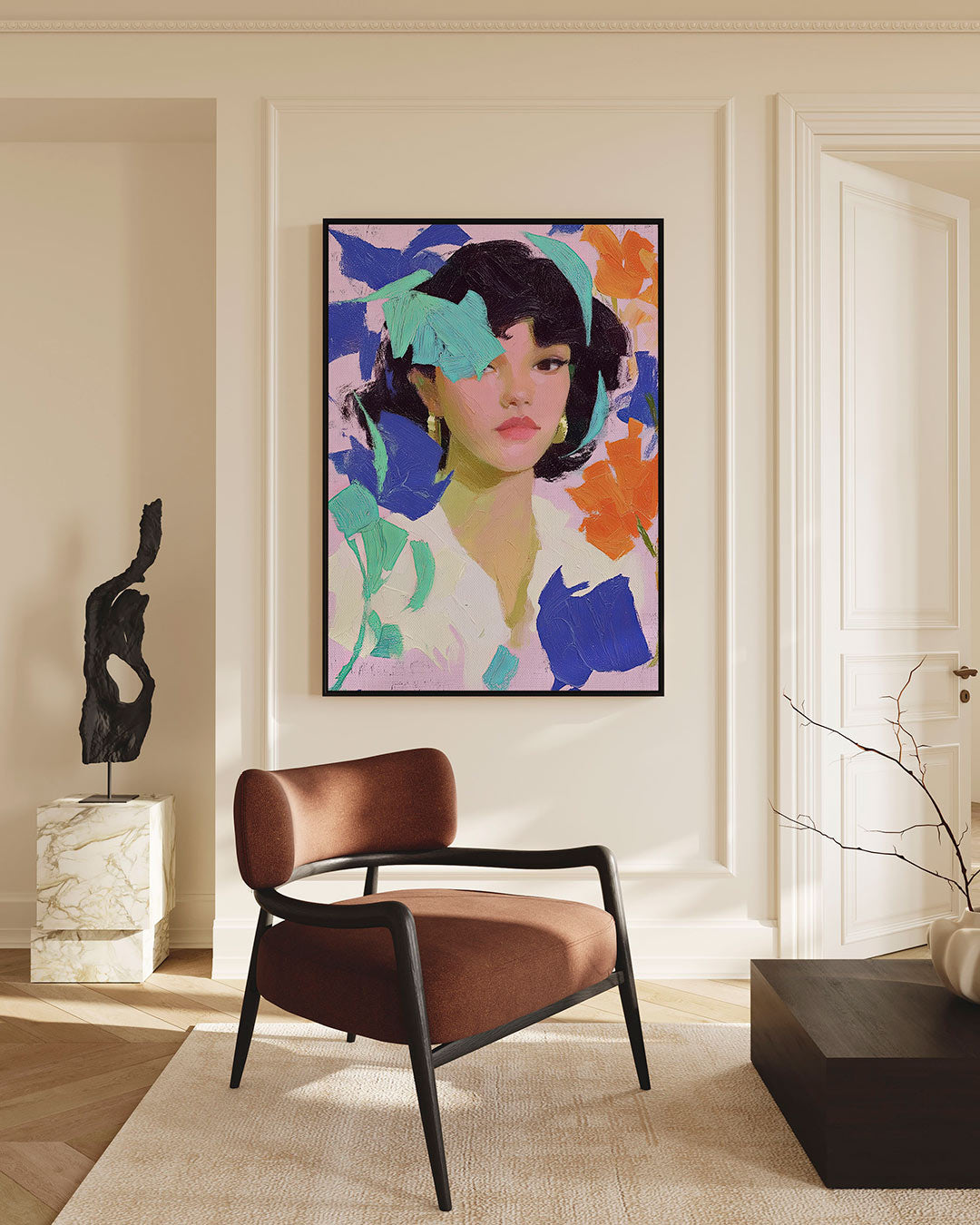 Vrouwelijk portret met kleuren Kunstwerk