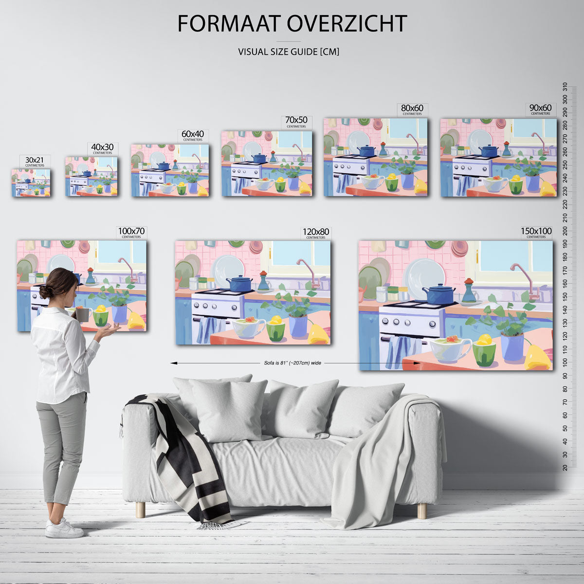 Keuken met blauwe pan Poster
