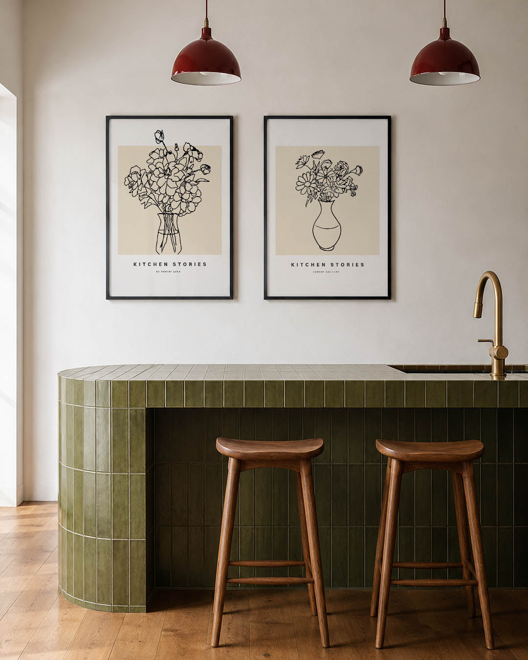 Lijnbloemen in vaas Posterset