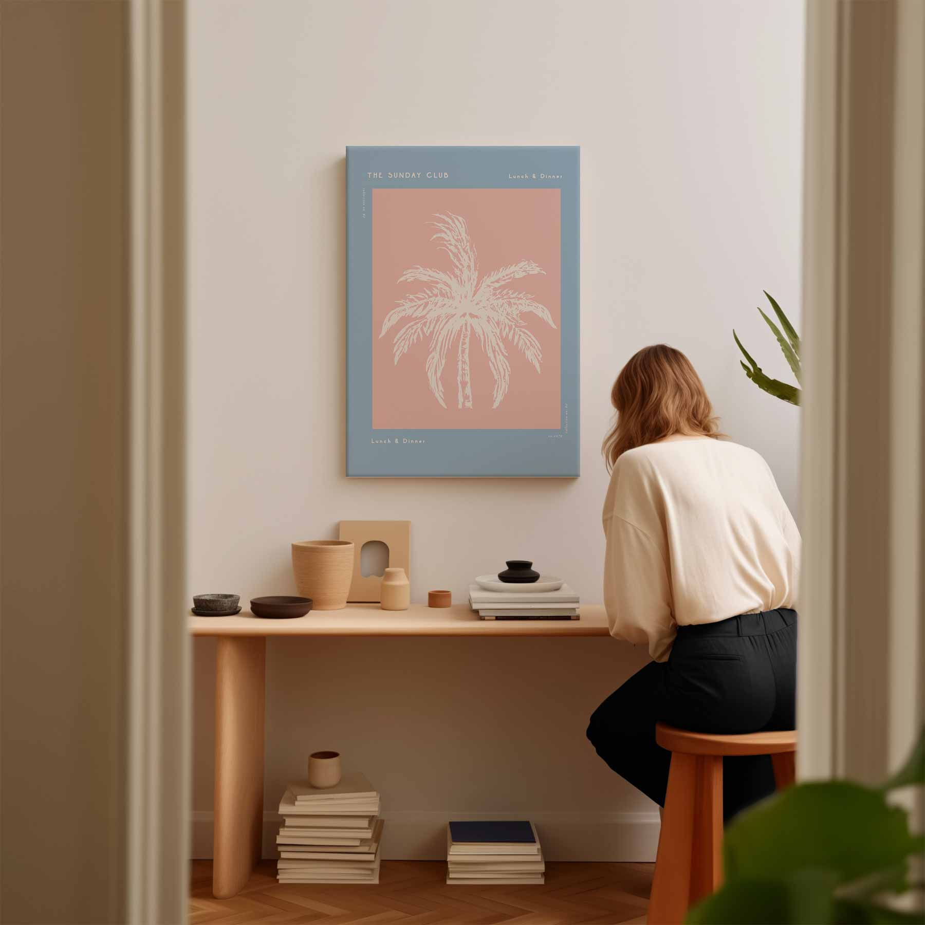 Pastel Palm Strandafdruk Kunstwerk-canvas-dibond-plexiglas-wanddecoratie-WallArtistic
