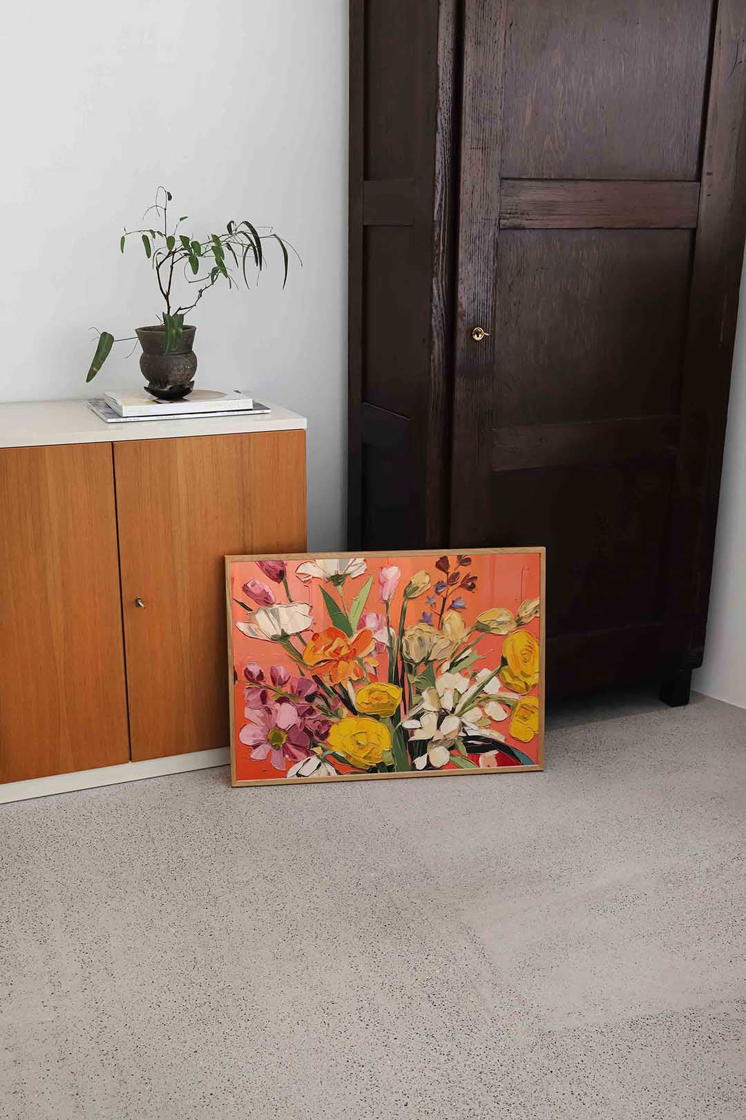 Bloemen op oranje Poster