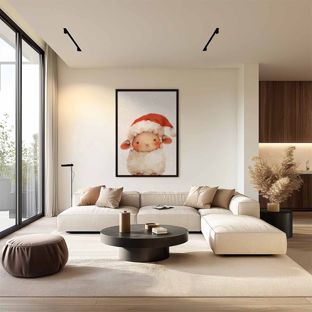 Schattig Kerstlammetje Illustratie Kunstwerk-canvas-dibond-plexiglas-wanddecoratie-WallArtistic