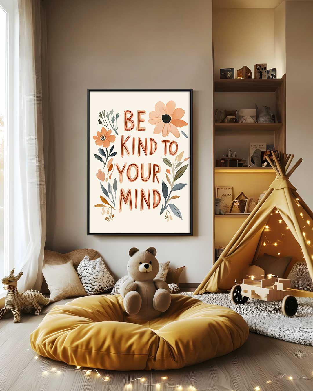 Be Kind to Your Mind Floral Print Kunstwerk-canvas-dibond-plexiglas-wanddecoratie-WallArtistic