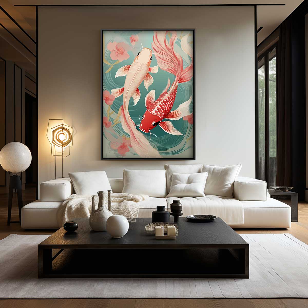 Elegant Koi Vissen Kunstwerk Kunstwerk-canvas-dibond-plexiglas-wanddecoratie-WallArtistic
