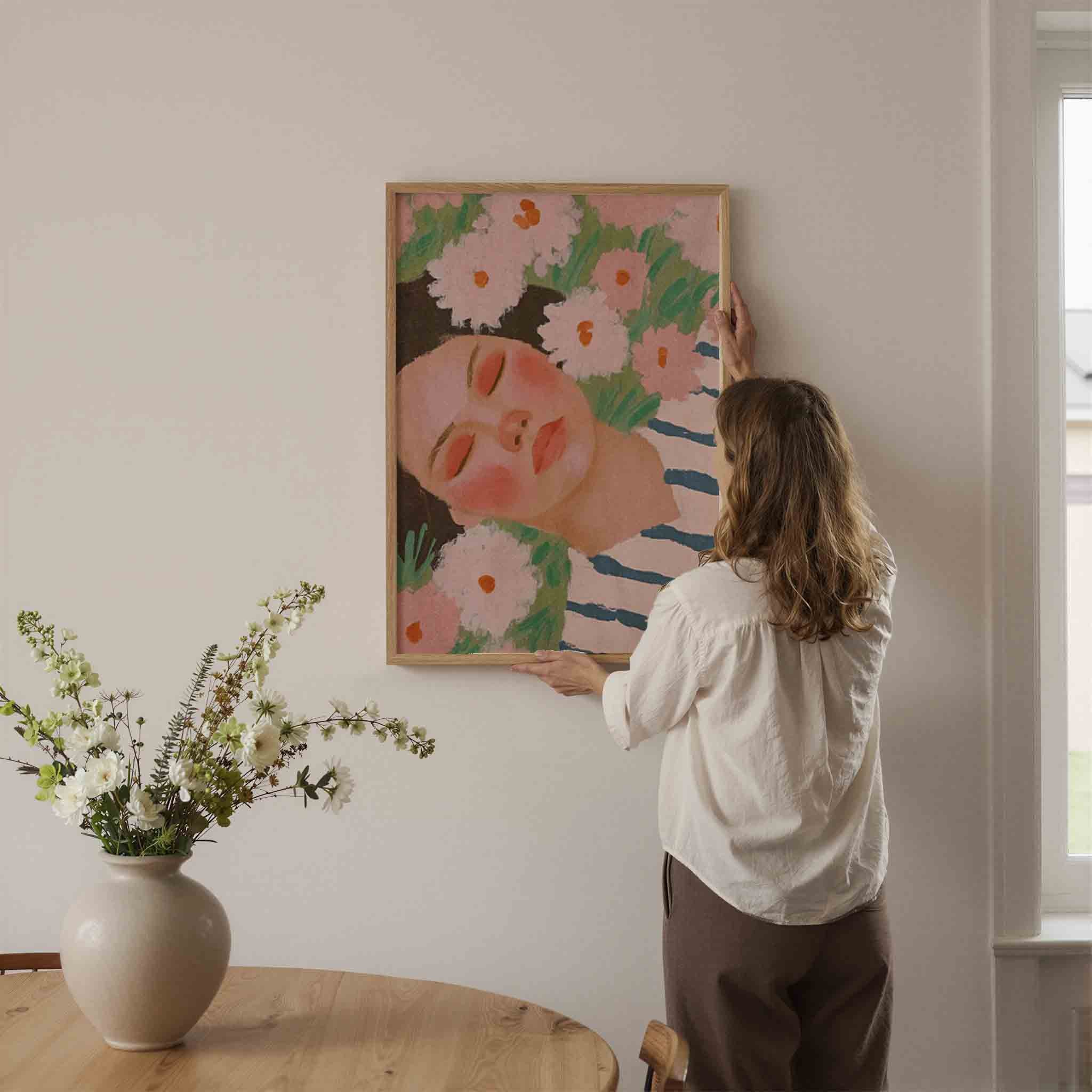 Bloemen en gezicht Poster